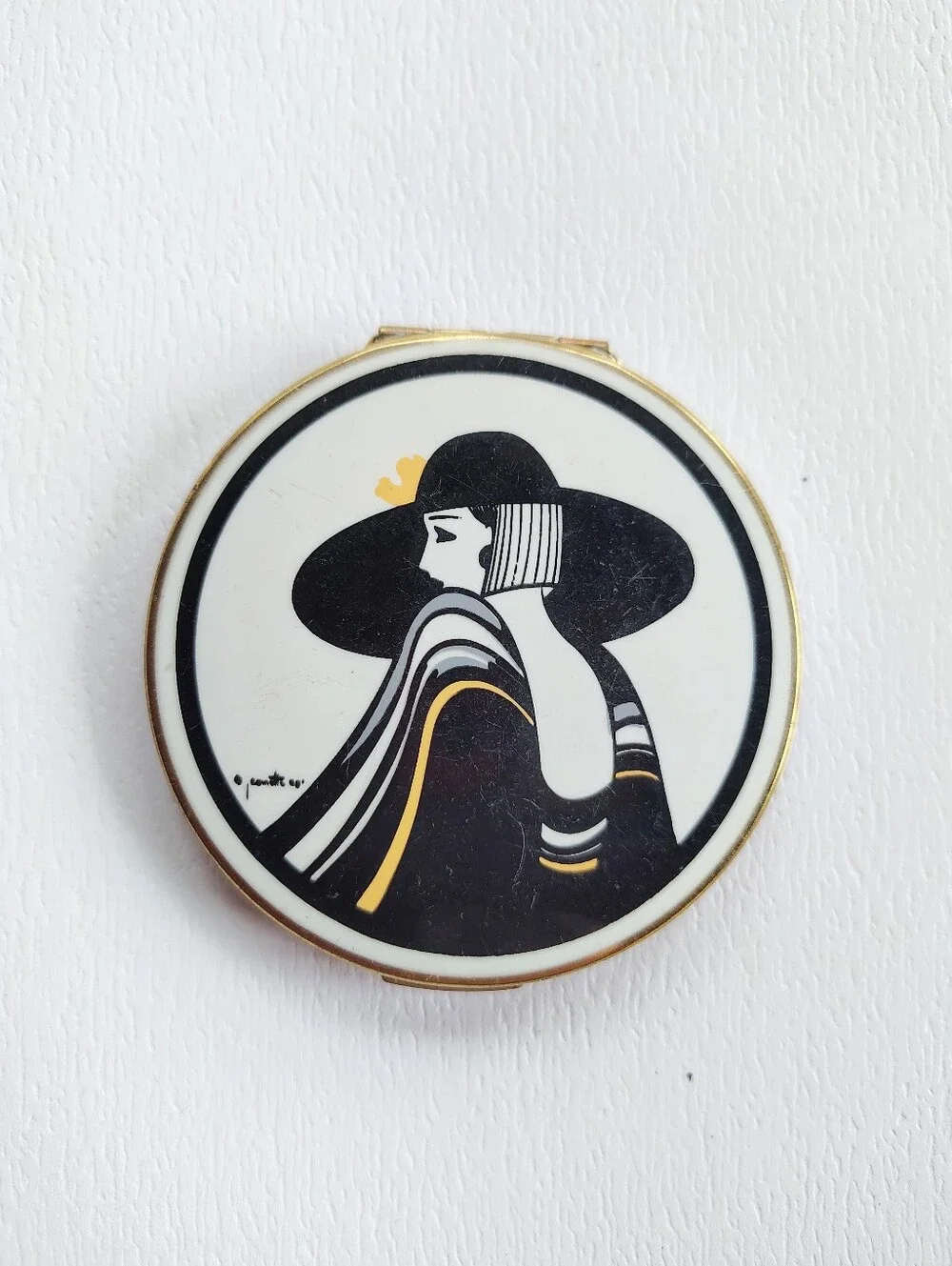 Vintage Stratton Powder Compact Mirror Made in England Art Deco Lady Vanity Gold